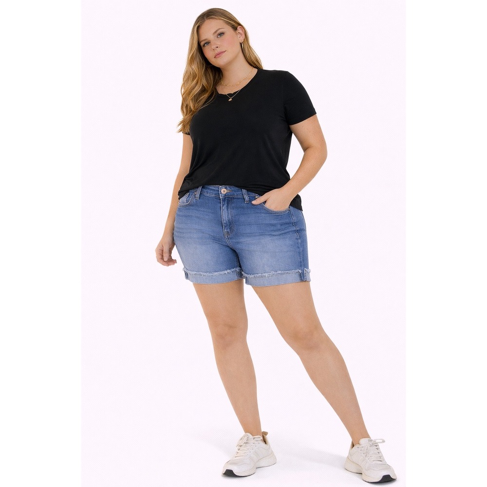 Celebrity Pink Denim Shorts Womens 9/29 Blue Raw Hem Cuffed Mid Rise Jean Shorts